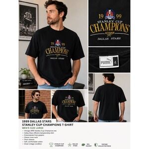 Vintage 1999‎ Dallas Stars Stanley Cup Champions Embroidered Puma T-Shirt L NHL